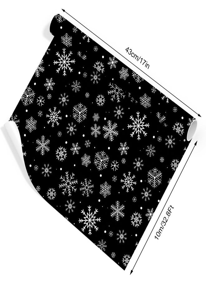 وولاين ورق تغليف هدايا عيد الميلاد من والين - لفة صغيرة - 17 بوصة × 32.8 قدم، ورق تغليف هدايا فني باللونين الأسود والأبيض بنقشة ندفة الثلج الشتوية، مناسب لأعياد الميلاد، وحفلات استقبال المولود، وحفلات الزفاف. - Image 3